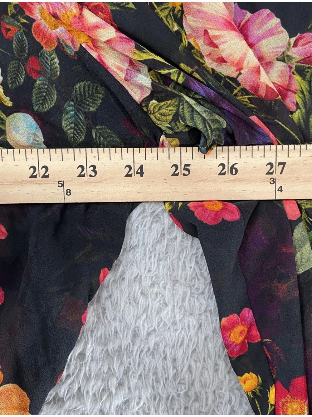 Floral Black Long Sleeve Ruffle Wrap Dress - Picture 11 of 13